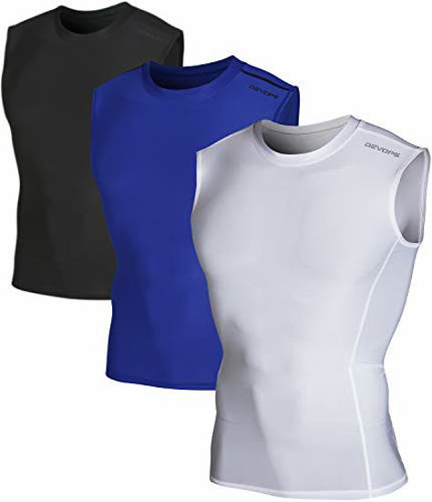 DEVOPS 3 Pack Men's Athletic Compression Shirts Sleeveless (Large,  White/White/White) 