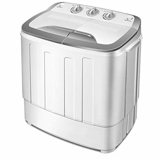 Picture of Giantex Washing Machine, Portable Clothes Washing Machines, 13lbs Wash and Spin Cycle, Semi-Automatic Laundry Machine, Compact Washer and Dryer Combo, Twin Tub Mini Washer Machine for Apartment, Camping, Dorms and RV (Gray&White)