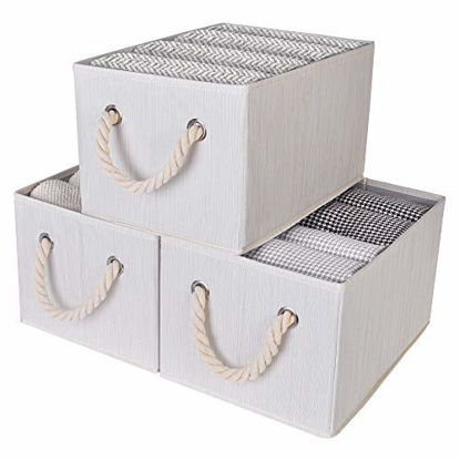 Picture of StorageWorks Storage Bins With Cotton Rope Handles, Storage Basket For Shelves, Mixing Of Beige, White & Ivory, 3-Pack, Large