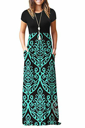 Picture of AUSELILY Women Short Sleeve Loose Plain Casual Long Maxi Dresses with Pockets (L, Black Green)