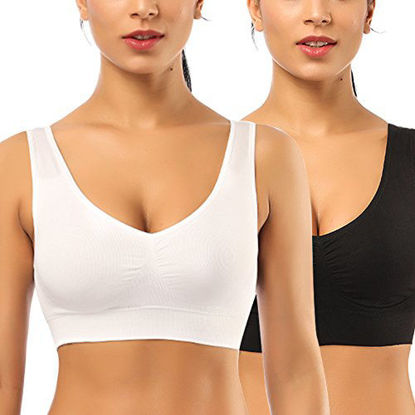 Picture of BESTENA Comfort Bra, 2 Pack Seamless Removable Pads Sleep Bras, Yoga Bra, Sports Bras for Women(Black+White,X-Large)
