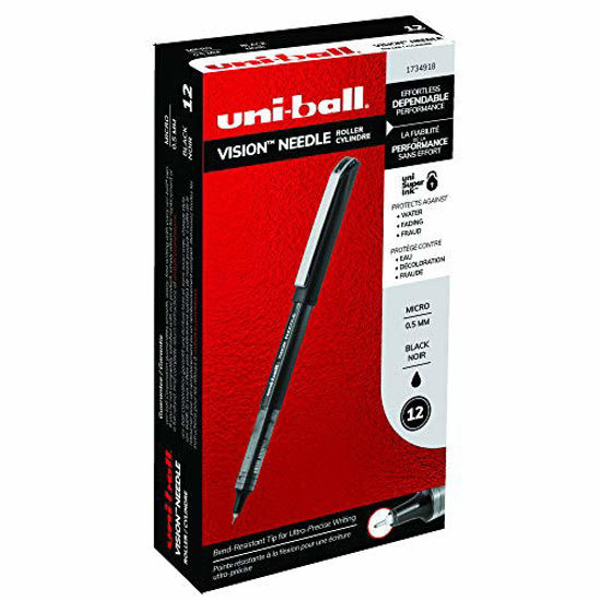 Picture of uni-ball Vision Needle Rollerball Pens, Micro Point (0.5mm), Black, 12 Count