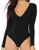 Picture of Women's V-Neck Long Sleeve Tops Basic Bodysuit Jumpsuit (Black. XL)