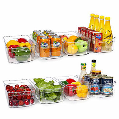 Picture of HOOJO Refrigerator Organizer Bins - 8pcs Clear Plastic Bins For Fridge, Freezer, Kitchen Cabinet, Pantry Organization, BPA Free Fridge Organizer, 12.5" Long, Clear