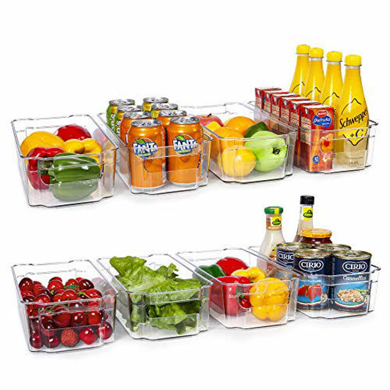 Picture of HOOJO Refrigerator Organizer Bins - 8pcs Clear Plastic Bins For Fridge, Freezer, Kitchen Cabinet, Pantry Organization, BPA Free Fridge Organizer, 12.5" Long, Clear