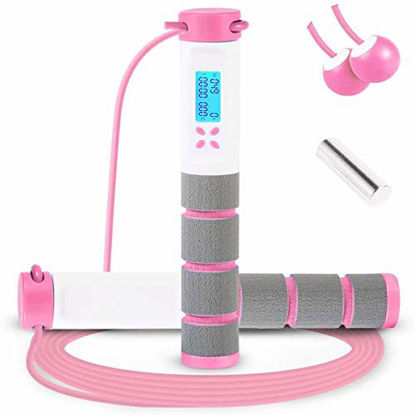 Picture of Jump Rope, Digital Weighted Handle Workout Jumping Rope with Calorie Counter for Training Fitness, Adjustable Exercise Speed Skipping Rope for Men, Women, Kids, Girls (Pink)
