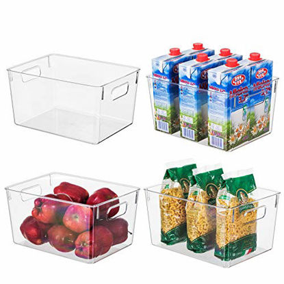 Picture of EAMAOTT Clear Plastic Storage Organizer Container Bins with Cutout Handles, Transparent Set of 4 | BPA Free, Closet Kitchen Cabinet Storage Bins for Pantry Refrigerator, 11 x 8 x 6 Each