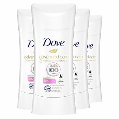 Picture of Dove Antiperspirant Deodorant Stick No White Marks on 100 Colors Clear Finish 48-Hour Sweat and Odor Protecting Deodorant for Women 2.6 oz 4 Count