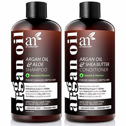 Picture of ArtNaturals Organic Moroccan Argan Oil Shampoo and Conditioner Set - (2 x 16 Fl Oz / 473ml) - Sulfate Free - Volumizing & Moisturizing - Gentle on Curly & Color Treated Hair - Infused with Keratin