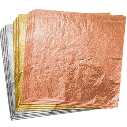 Picture of Paxcoo 300 Gold Leaf Sheets for Resin, Gold Foil Flakes Metallic Leaf for Resin Jewelry Making, Nail Art, Slime, and Gilding Crafts (Gold, Silver, Rose Gold Color 5.5 by 5.5 Inches)
