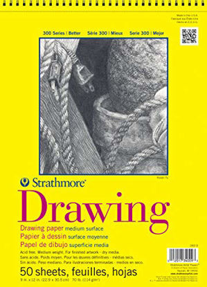 Picture of Strathmore 300 Series Drawing Pad, Medium Surface, 9"x12", Wire Bound, 50 Sheets
