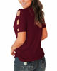 Picture of Jescakoo Summer Short Sleeve Cute T Shirts for Women Hi Lo Tops Blouse Wine L