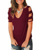 Picture of Jescakoo Summer Short Sleeve Cute T Shirts for Women Hi Lo Tops Blouse Wine L