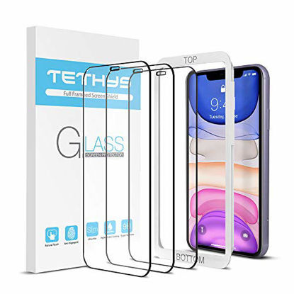 Picture of TETHYS Glass Screen Protector Designed For iPhone 11 / iPhone XR (6.1") [Edge to Edge Coverage] Full Protection Durable Tempered Glass Compatible iPhone XR/11 [Guidance Frame Include] - Pack of 3