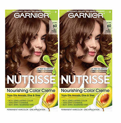 Picture of Garnier Hair Color Nutrisse Nourishing Creme, 60 Light Natural Brown (Acorn), 2 Count