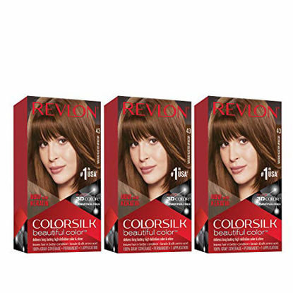 Picture of Revlon Colorsilk Beautiful Color Permanent Hair Color with 3D Gel Technology & Keratin, 100% Gray Coverage Hair Dye, 43 Medium Golden Brown, 4.4 oz (Pack of 3)