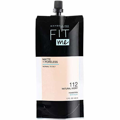Picture of Maybelline New York Maybelline Fit Me Matte + Poreless Liquid Foundation, Face Makeup, Mess-Free No Waste Pouch Format, Normal to Oily Skin Types, 112 NATURAL IVORY, 1.3 Fl Oz