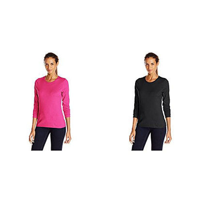 Picture of Hanes 2 Pack Long Sleeve Tee, Sizzling Pink/Ebony, X-Large/X-Large