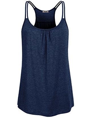 Picture of Hibelle Womens Tank, Teen Girls Nice Racerback Camisoles Scoop Neck Double Spaghetti Straps Solid Color Workout Clothes Form Fitting Dry Fit Jogging Pilates Casual Shirts Blue Medium