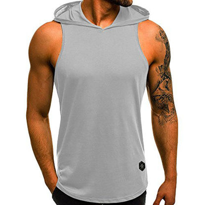 Picture of WUAI Men's Casual Hoodies Workout Tank Tops Sleeveless Sport Pullover Sweatshirt Loose Tops T-Shirt (US Size 2XL = Tag 3XL, Grey)