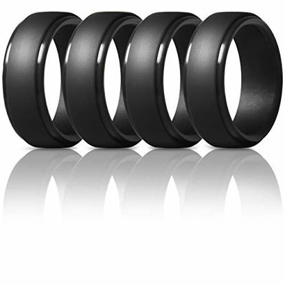 Picture of ThunderFit Silicone Rings for Men - 4 Rings Step Edge Rubber Wedding Bands 10mm Wide - 2.5mm Thick (4 Black Rings, 14.5-15 (23.82mm))