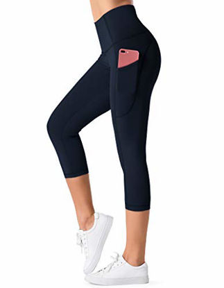 Picture of Dragon Fit High Waist Yoga Leggings with 3 Pockets,Tummy Control Workout Running 4 Way Stretch Yoga Pants (X-Large, Capri29-Navy Blue)