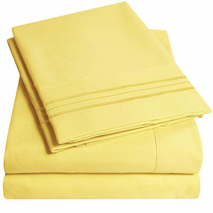 Picture of 1500 Supreme Collection Bed Sheet Set - Extra Soft, Elastic Corner Straps, Deep Pockets, Wrinkle & Fade Resistant Hypoallergenic Sheets Set, Luxury Hotel Bedding, Full, Yellow
