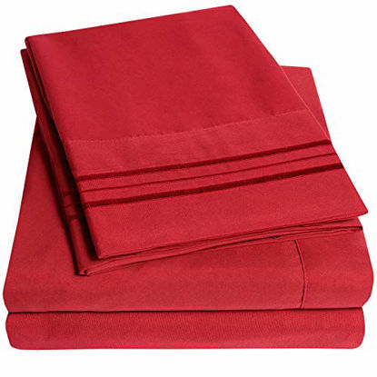 Picture of 1500 Supreme Collection Extra Soft Twin Sheets Set, Red - Luxury Bed Sheets Set with Deep Pocket Wrinkle Free Hypoallergenic Bedding, Over 40 Colors, Twin Size, Red