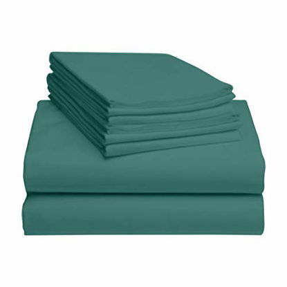 Picture of LuxClub 6 PC Sheet Set Bamboo Sheets Deep Pockets 18" Eco Friendly Wrinkle Free Sheets Hypoallergenic Anti-Bacteria Machine Washable Hotel Bedding Silky Soft - Teal Queen