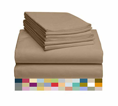 Picture of LuxClub 6 PC Sheet Set Bamboo Sheets Deep Pockets 18" Eco Friendly Wrinkle Free Sheets Hypoallergenic Anti-Bacteria Machine Washable Hotel Bedding Silky Soft - Dark Khaki King