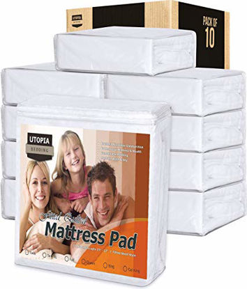 Picture of Utopia Bedding Quilted Fitted Mattress Pad - Mattress Cover Stretches up to 16 Inches Deep (Bulk Pack of 10, Twin)