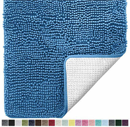 Picture of Gorilla Grip Original Luxury Chenille Bathroom Rug Mat, 44x26, Extra Soft and Absorbent Large Shaggy Rugs, Machine Wash Dry, Perfect Plush Carpet Mats for Tub, Shower, and Bath Room, Blue