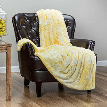 Picture of Chanasya Fuzzy Faux Fur Throw Blanket - Light Weight Blanket for Bed Couch and Living Room Suitable for Fall Winter and Spring (50x65 Inches) Yellow