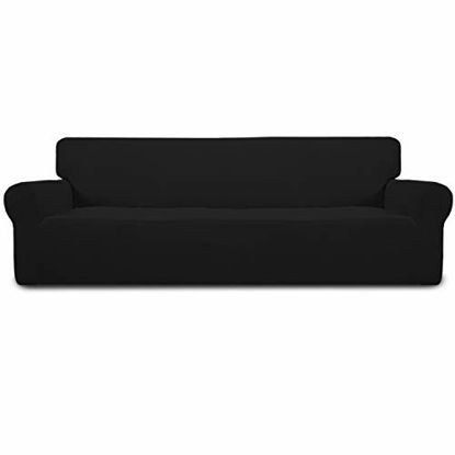 Picture of Easy-Going Stretch 4 Seater Sofa Slipcover 1-Piece Sofa Cover Furniture Protector Couch Soft with Elastic Bottom for Kids,Polyester Spandex Jacquard Fabric Small Checks (XX Large,Black)