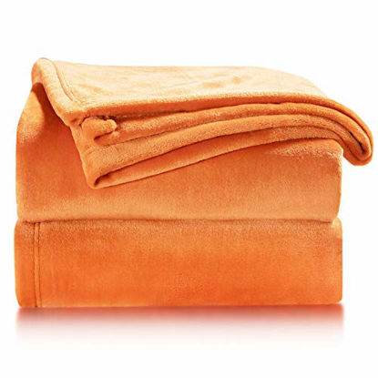 Picture of Bedsure Fleece Blanket Twin Size Orange Lightweight Twin Blanket Super Soft Cozy Luxury Bed Blanket Microfiber