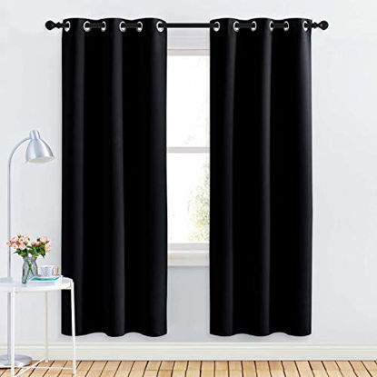 Picture of NICETOWN Bathroom Blackout Thermal Curtains and Drapes, Black Solid Thermal Insulated Grommet Blackout Drapery Panels for Window (2 Panels, 34 inches Wide by 72 inches Long, Black)