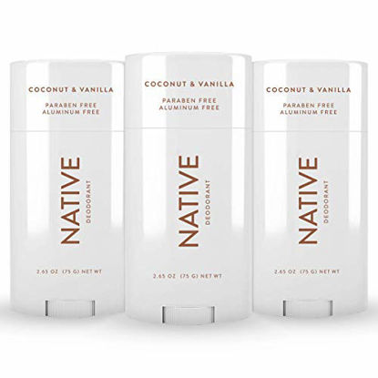 Picture of Native Deodorant - Natural Deodorant for Women and Men - 3 Pack Coconut & Vanilla - Contains Probiotics - Aluminum Free & Paraben Free, Naturally Derived Ingredients - Vegan, Gluten Free & Cruelty Free