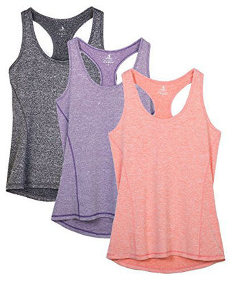 Picture of icyzone Workout Tank Tops for Women - Racerback Athletic Yoga Tops, Running Exercise Gym Shirts(Pack of 3)(S, Charcoal/Lavender/Peach)