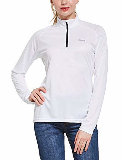 GetUSCart- BALEAF Women's UPF 50+ Sun Protection T-Shirt Long Sleeve  Half-Zip Thumb Hole Outdoor Performance White Size XXL