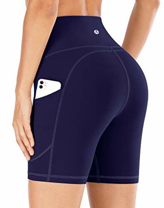Picture of IUGA Yoga Shorts Workout Shorts for Women with Pockets High Waisted Biker Shorts for Women Running Shorts with Side Pockets Navy Blue