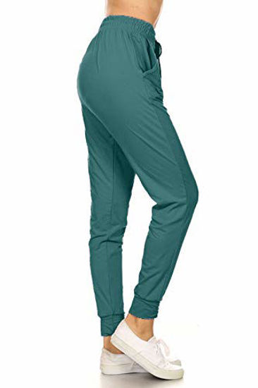 Picture of Leggings Depot JGA128-TEAL-M Solid Jogger Track Pants w/Pockets, Medium