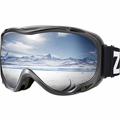 Picture of ZIONOR Lagopus Ski Snowboard Goggles UV Protection Anti fog Snow Goggles for Men Women Youth VLT 8.6% Grey Frame Silver Lens