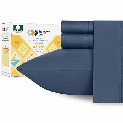 Picture of California Design Den Twin-XL Sheets for College Dorm - 400 Thread Count 100% Natural Combed Cotton, Soft and Silky Sateen Weave Bedsheets, Indigo Navy Blue Solid 3 Piece Bedding
