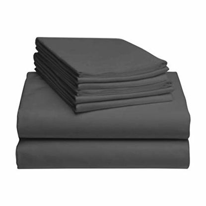 Picture of LuxClub 6 PC Sheet Set Bamboo Sheets Deep Pockets 18" Eco Friendly Wrinkle Free Sheets Hypoallergenic Anti-Bacteria Machine Washable Hotel Bedding Silky Soft - Dark Grey Queen