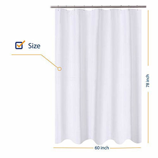 Picture of N&Y HOME Fabric Shower Curtain Liner 60 x 78 inch Long Stall Size, Hotel Quality, Washable, Water Repellent, White Bathroom Curtains with Grommets, 60x78