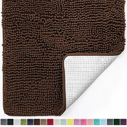 Picture of Gorilla Grip Original Luxury Chenille Bathroom Rug Mat, 24x17, Extra Soft and Absorbent Shaggy Rugs, Machine Wash Dry, Perfect Plush Carpet Mats for Tub, Shower, and Bath Room, Brown