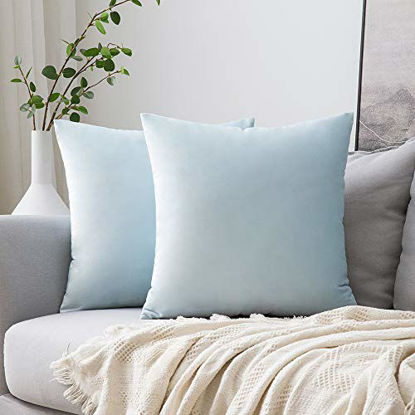Picture of MIULEE Pack of 2 Velvet Pillow Covers Decorative Square Pillowcase Soft Solid Cushion Case for Sofa Bedroom Car 20 x 20 Inch Baby Blue