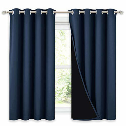 Picture of NICETOWN 100% Blackout Curtains with Black Liners, Thermal Insulated 2-Layer Lined Drapes, Energy Efficiency Small Window Draperies for Dining Room (Navy, 2 Panels, 52 inches W by 54 inches L)