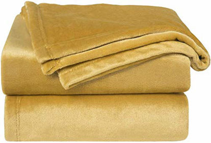 Picture of Bedsure Flannel Fleece Blanket Throw Size (50"x60"), Gold - Lightweight Blanket for Sofa, Couch, Bed, Camping, Travel - Super Soft Cozy Microfiber Blanket