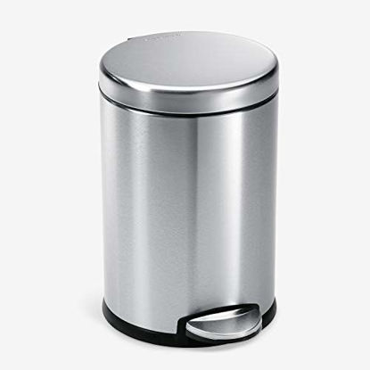 Picture of simplehuman Gallon Round Bathroom Step Trash Can, 4.5 Liter / 1.2 Gallon, Brushed Stainless Steel